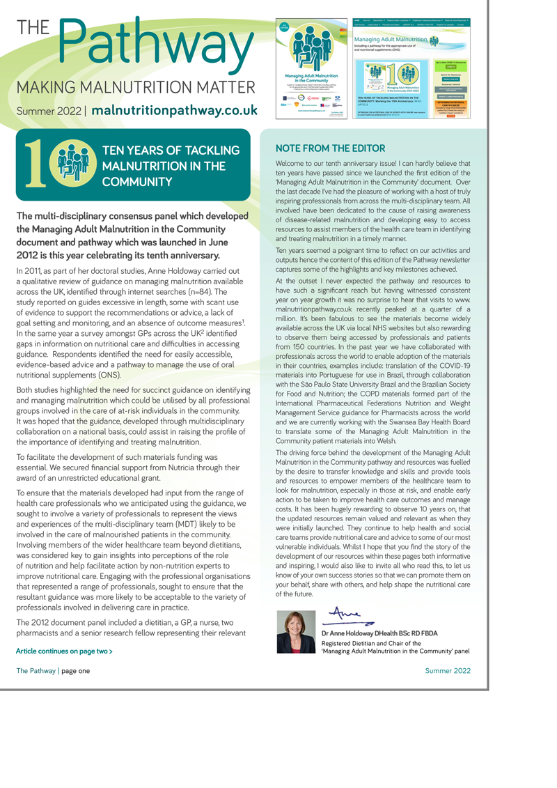Pathway Newsletter - making malnutrition matter. Edited by Anne Holdaway