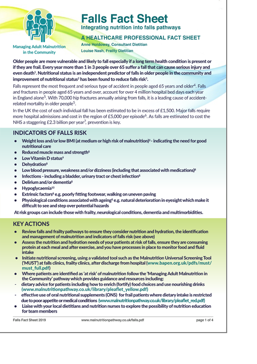 the Malnutrition Pathway Falls fact sheet, information and factsheets for health professionals