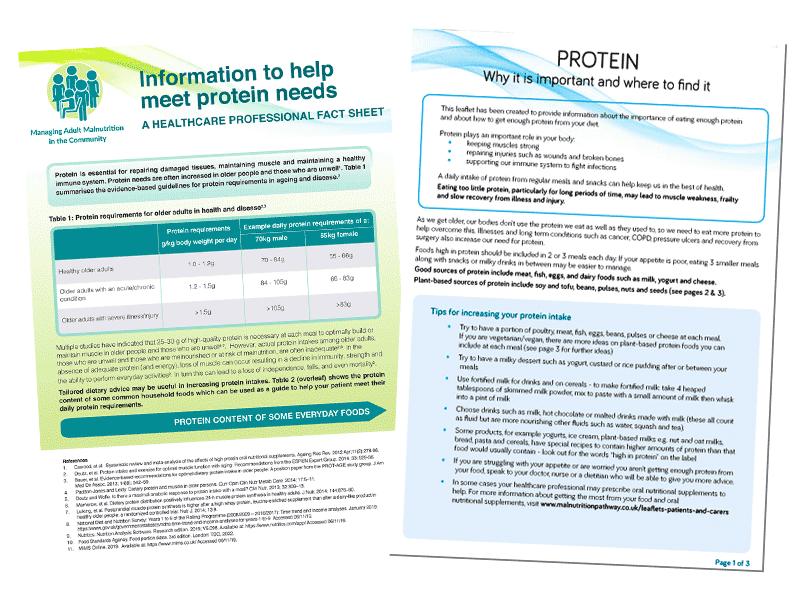 the Malnutrition Pathway Protein Leaflets, a series for professionals and patients